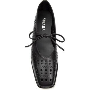 Women Slit-black Square Toe Comfortable Slip-On Lace-Up Loafers Summer Shoes